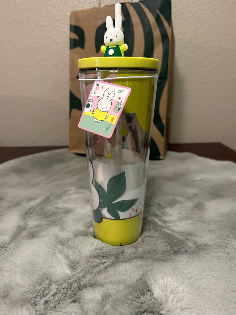 Starbucks Yellow & Green Kids Tumbler with Bunny Charm
